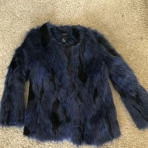 Navy Blue and black forever 21 Faux fur coat